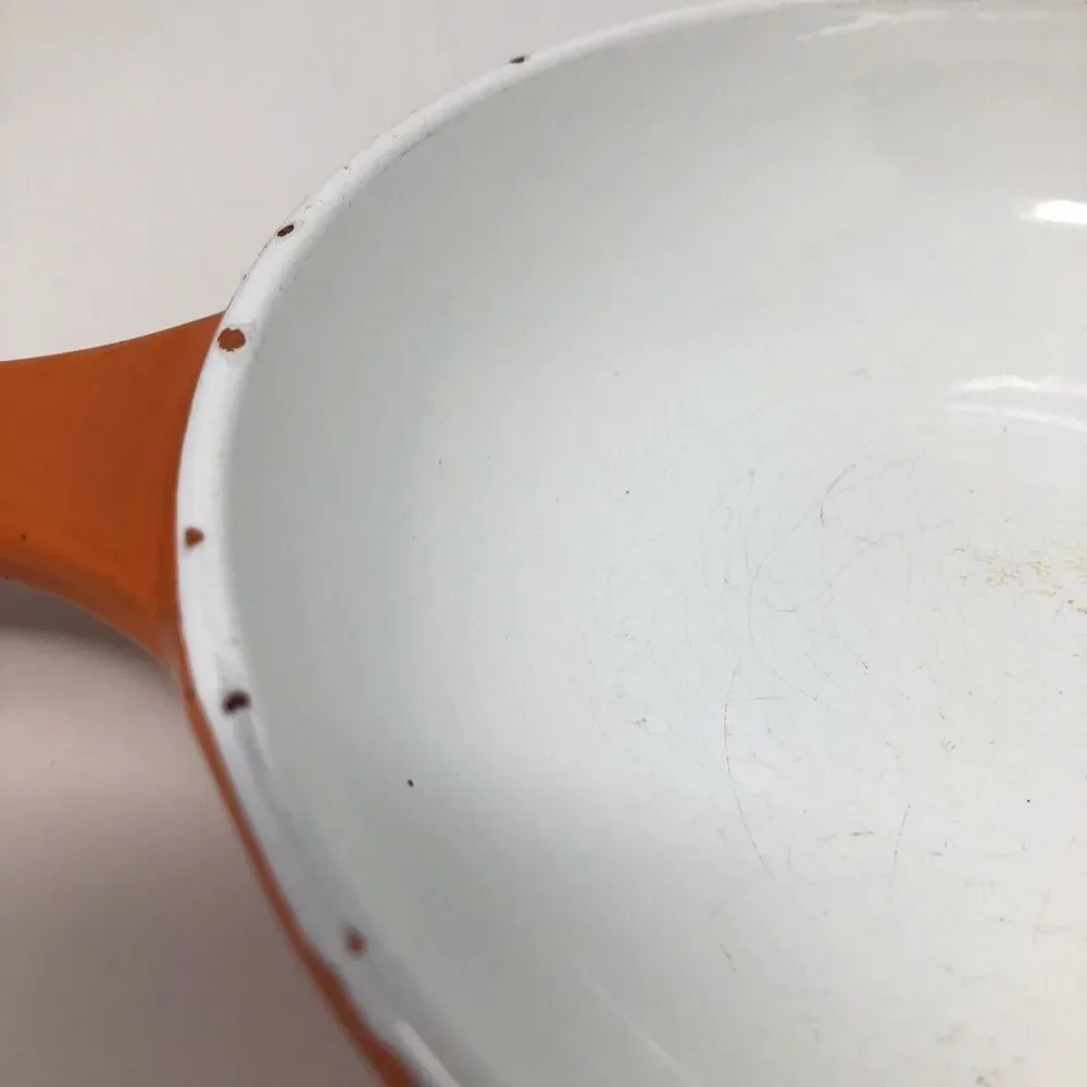 VTG Japanese Cookware Casron Flame Orange Enamel Cast Iron Skillet #2 Pan 6.5